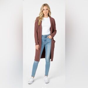 Hippie Rose Women's Ribbed Brown Cardigan Sweater